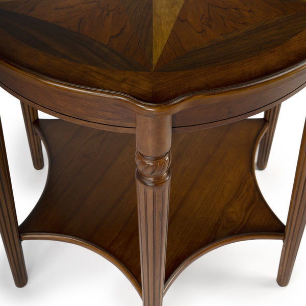 Butler Specialty Bainbridge Round Wood Side Table With Open Shelf - Elegant Design, Solid Wood & Cherry Veneers Medium Brown Rubberwood,Mdf,Resin,Cherry,Maple,Walnut And Olive Ash Burl Veneers 557101-butler