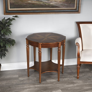 Butler Specialty Bainbridge Round Wood Side Table With Open Shelf - Elegant Design, Solid Wood & Cherry Veneers Medium Brown Rubberwood,Mdf,Resin,Cherry,Maple,Walnut And Olive Ash Burl Veneers 557101-butler