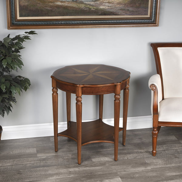 Butler Specialty Bainbridge Round Wood Side Table With Open Shelf - Elegant Design, Solid Wood & Cherry Veneers Medium Brown Rubberwood,Mdf,Resin,Cherry,Maple,Walnut And Olive Ash Burl Veneers 557101-butler