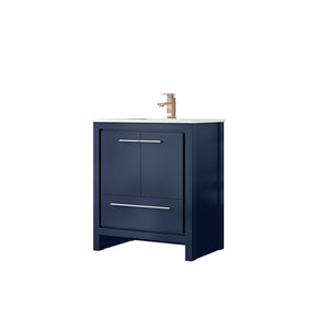 English Elm Navy Blue Bath Vanity With White Quartz Top & Rose Gold Faucet – Stylish Storage For Modern Bathrooms B2731P259293