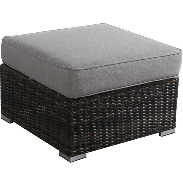 English Elm Outdoor Ottoman with Cushion Fully Assembled — Square Wicker Footrest, Gray Olefin Cushion, Rustproof Frame B120P361804