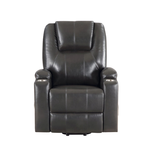 English Elm Gunmetal Leather Aire Power Lift Recliner with Massage, 2 Cup Holders, Pocket Coil Seat, 143° Recline B2726P405705