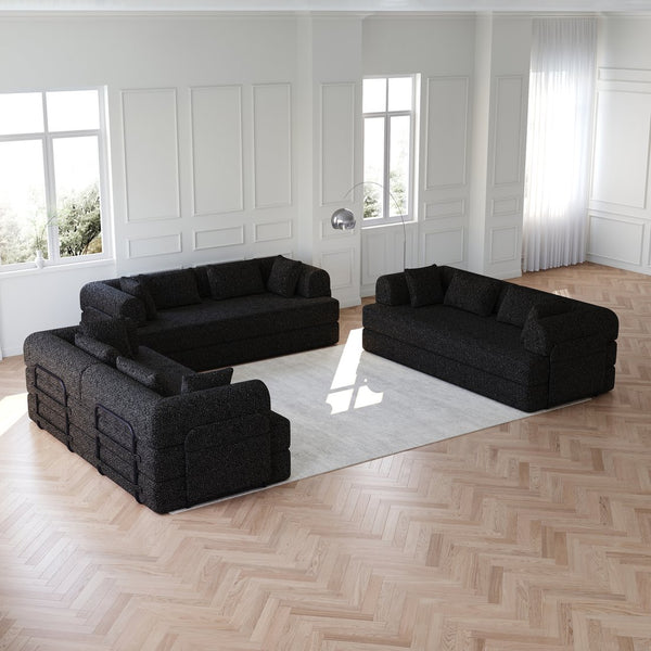 English Elm 78.7-Inch Convertible Sleeper Sofa Bed - Chenille Folding Couch With Pillow, Side Pocket & No Assembly W834S00534