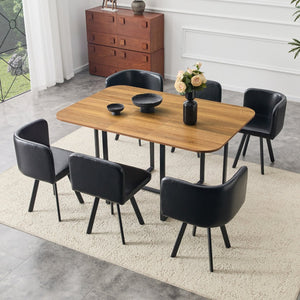 English Elm 7-piece Rectangular Dining Set Seats 6 with Faux Leather Chairs and Melamine Top W3875S00041