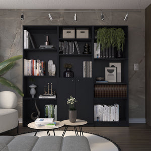 English Elm Aynor 3 Piece Home Bookcase Set with 12 Shelves and 2-Door Cabinet for Stylish Organized Living Room Black 41 L x 28 W x 5 H B070S00263