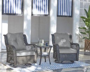 English Elm Fruttuo 3-Piece Conversation Set with Waterproof Removable Cushions Steel Frame & Frosted Glass Top Grey B365P398246