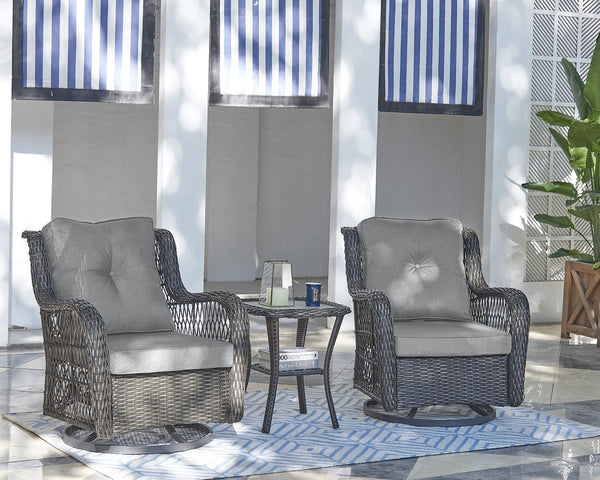 English Elm Fruttuo 3-Piece Conversation Set with Waterproof Removable Cushions Steel Frame & Frosted Glass Top Grey B365P398246