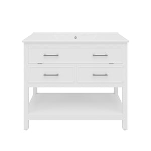 English Elm Christopher Knight Home® - 36" Modern Bathroom Vanity with Ceramic Sink, Tip-Out Tray, Soft-Close Drawers, Open Shelf, Waterproof Surface White N817P288908W