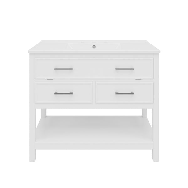 English Elm Christopher Knight Home® - 36" Modern Bathroom Vanity with Ceramic Sink, Tip-Out Tray, Soft-Close Drawers, Open Shelf, Waterproof Surface White N817P288908W