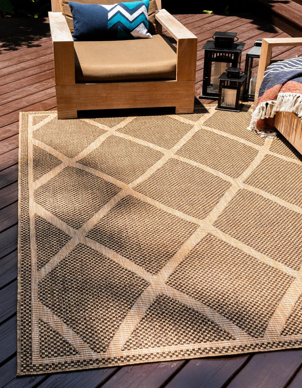 Unique Loom Outdoor Trellis Diamonds Machine Made Geometric Rug Brown, Tan/Gold 6' 1" x 9' 0"