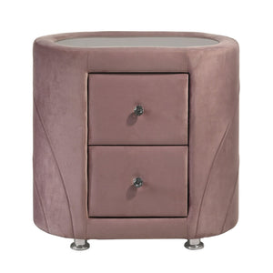 English Elm Pink Upholstered Oval Nightstand with 2 Drawers, Pink Velvet Finish, Sand-Blast Glass Top, Chic Storage B062P189075