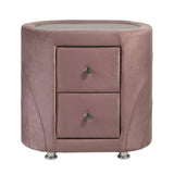 Pink Velvet Upholstered Nightstand with 2 Drawers & Sand Blast Glass Top - Modern Chic Design, Ample Storage - 29.50 x 19.50 x 23.50