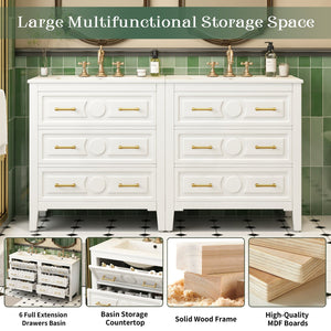 English Elm 60'' Bathroom Vanity Set With Elegant Ceramic Sink, Soft-Close Drawers, Solid Wood Frame Storage Solution N710SS00003K