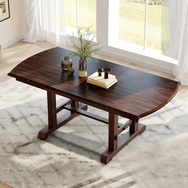 English Elm 60"-78" Extendable Dining Table with Removable Leaf, Solid Wood Farmhouse Kitchen Table for 4-8 Guests, Durable Finish and Easy Care Guidance Cherry N752P271802C