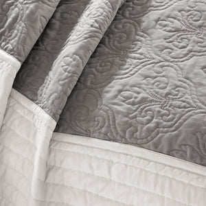 JLA Home Madison Park - 7 Damask Quilt Ensemble with Euro Shams & Throw Pillows — Hotel-Inspired, Breathable Cotton-Rich Comfort 90 L x 90 W x 0.25H MP13-1741