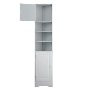 English Elm Multi-Functional Corner Cabinet Tall Trapezoid Bathroom Storage with Adjustable Shelves, Doors, Anti-Dump Device Grey WF530911AAE
