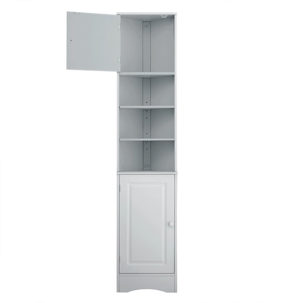 English Elm Multi-Functional Corner Cabinet Tall Trapezoid Bathroom Storage with Adjustable Shelves, Doors, Anti-Dump Device Grey WF530911AAE