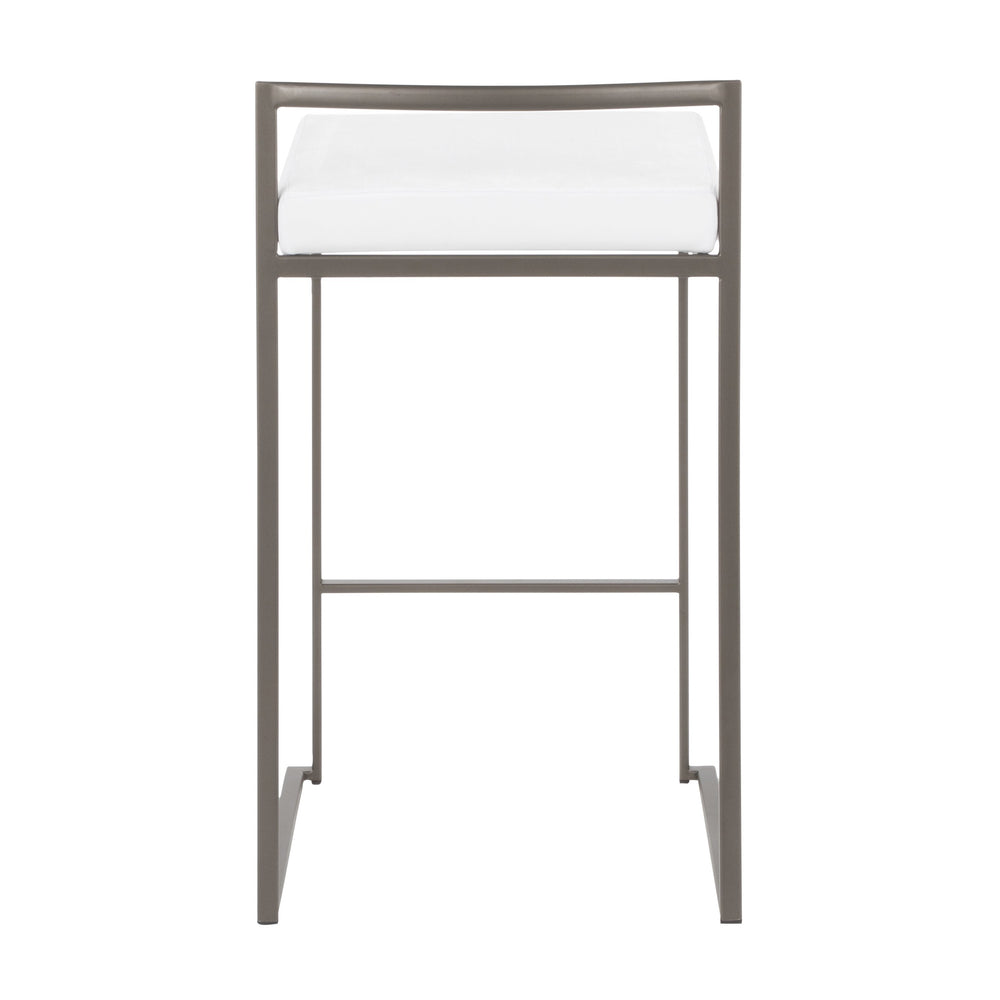 English Elm Fuji Industrial Stackable Counter Stool Set of 2 in Antique Finish with Plush White Velvet Cushion, Sleek B202P222371