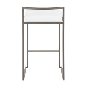 English Elm Fuji Industrial Stackable Counter Stool Set of 2 in Antique Finish with Plush White Velvet Cushion, Sleek B202P222371