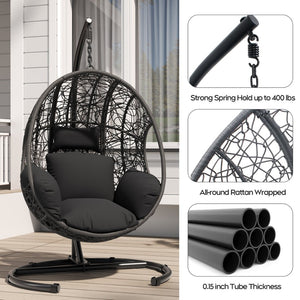 English Elm 42 Inch Wide Hanging Egg Chair Pe Rattan Patio Swing with 400lb Capacity Cushioned Seat W3979S00007