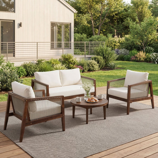 English Elm Outdoor Acacia Wood Chat Set with Woven Rope Panels and Beige Cushions for Patio N768P408130D_2_N768P408131D