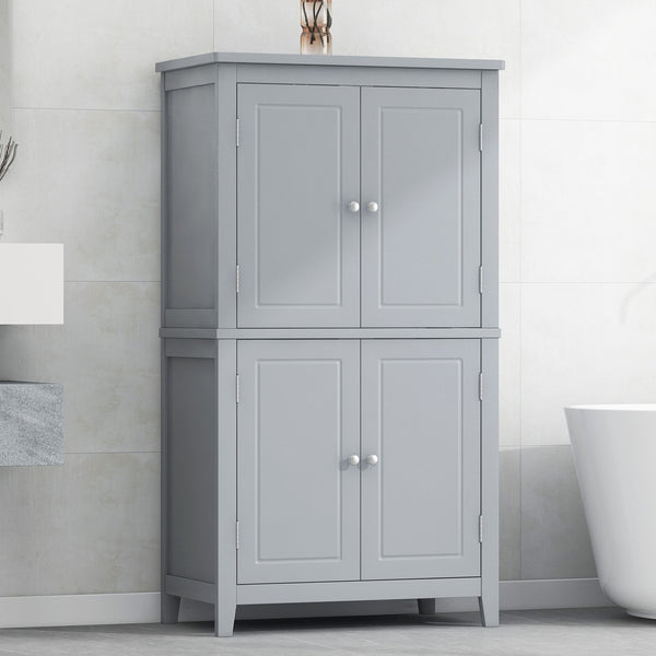 English Elm Elegant Bathroom Floor Storage Cabinet with 4 Doors, Adjustable Shelves, Anti-Tip Design, 28"L x 15"W Grey N725P188461E