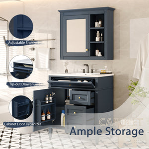 English Elm 30'' Bathroom Vanity Set With Mirror & Storage – Modern Freestanding Design, Ceramic Sink & Drawers SW000127AAC-1