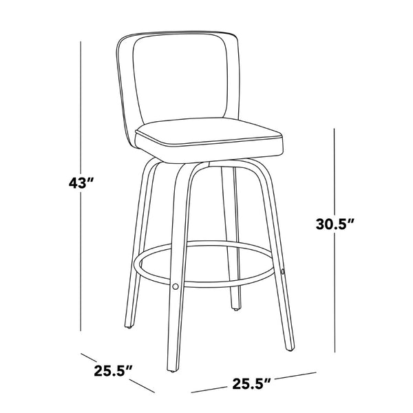 English Elm Fixed-height Swivel Barstools Mid-century Walnut Bentwood Frame Grey Upholstered Set White B202S01924