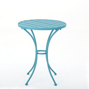 English Elm Christopher Knight Home® - COLMAR 3-Piece Metal Bistro Set for Patio — Weather-Resistant Iron Table & Stackable Armchairs, Slatted Design Blue 56558.00MCB