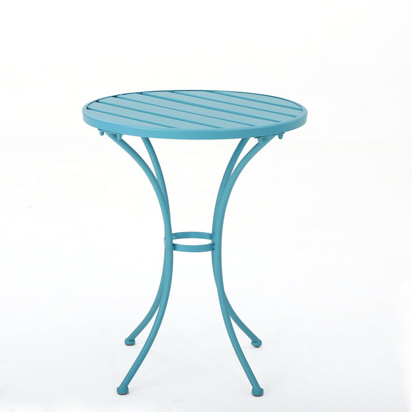 English Elm Christopher Knight Home® - COLMAR 3-Piece Metal Bistro Set for Patio — Weather-Resistant Iron Table & Stackable Armchairs, Slatted Design Blue 56558.00MCB