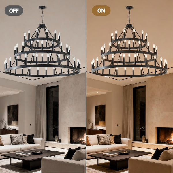 English Elm 53.15 Inch Wagon Wheel Chandelier Matte Black 18 Light Farmhouse Industrial Large Room W5008P389109
