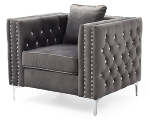 English Elm Paige Jeweled Tufted Gray Velvet Chair - KD Design, Chrome Legs, Durable Hardwood Frame, Easy Assemble B078108449