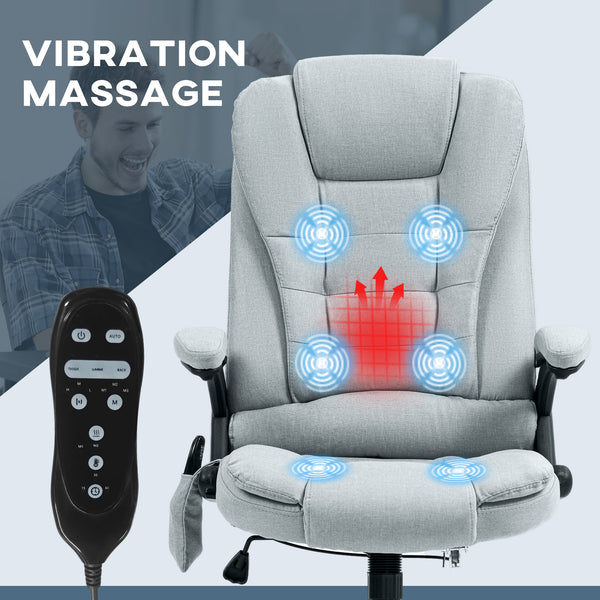 English Elm HOMCOM Executive Massage Office Chair with 6-Point Vibration, Lumbar Heat, Recline & Remote Control Light Gray W2225P229753