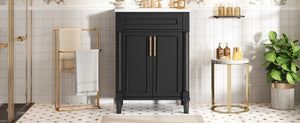 English Elm 24" Bathroom Vanity with Integrated Ceramic Sink and Adjustable Shelf, Vintage Hardware, Space-Saving Design Black N710P277711B