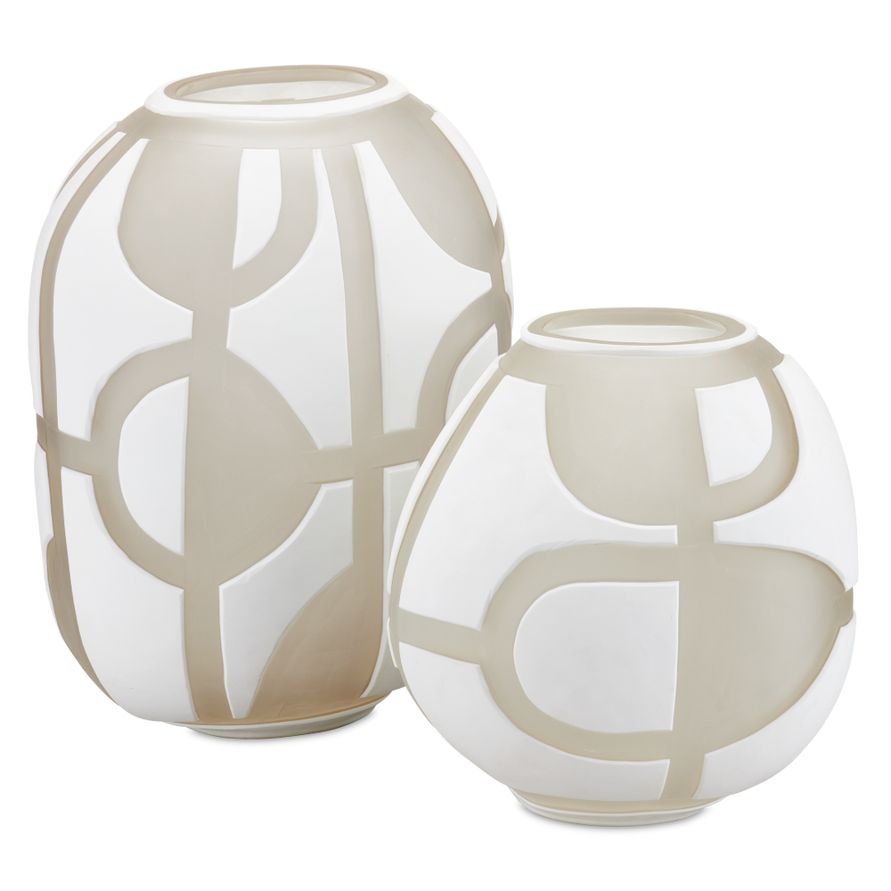 Art Decortif White Vase Set of 2 - Handcrafted Venetian Glass with Geometric Design for Elegance