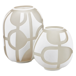 Art Decortif White Vase Set of 2 - Handcrafted Venetian Glass with Geometric Design for Elegance