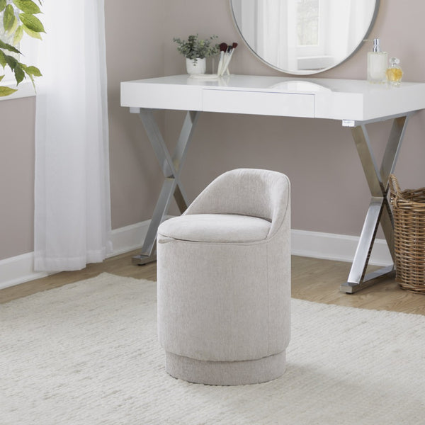 English Elm 18" Tufted Velvet Vanity Stool with 360 Swivel Base and Hidden Storage Compartment Grey B202P471495