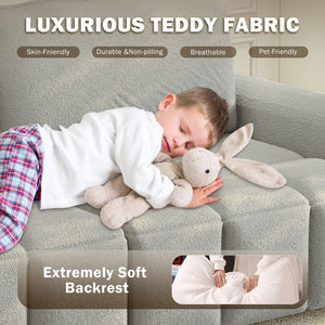 English Elm 90.2" 3-in-1 Convertible Sleeper Sofa Bed with Teddy Fabric & Storage, King-Size Comfort for Living LIGHT GREY W1885S00250