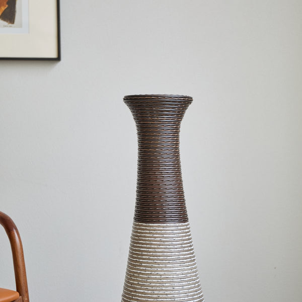 English Elm 39-Inch Tall Standing Designer Floor Vase with Brushed Gold Accents, Durable PVC Rattan Texture, Elegant Home Accent Black+ Gray W2796P193948