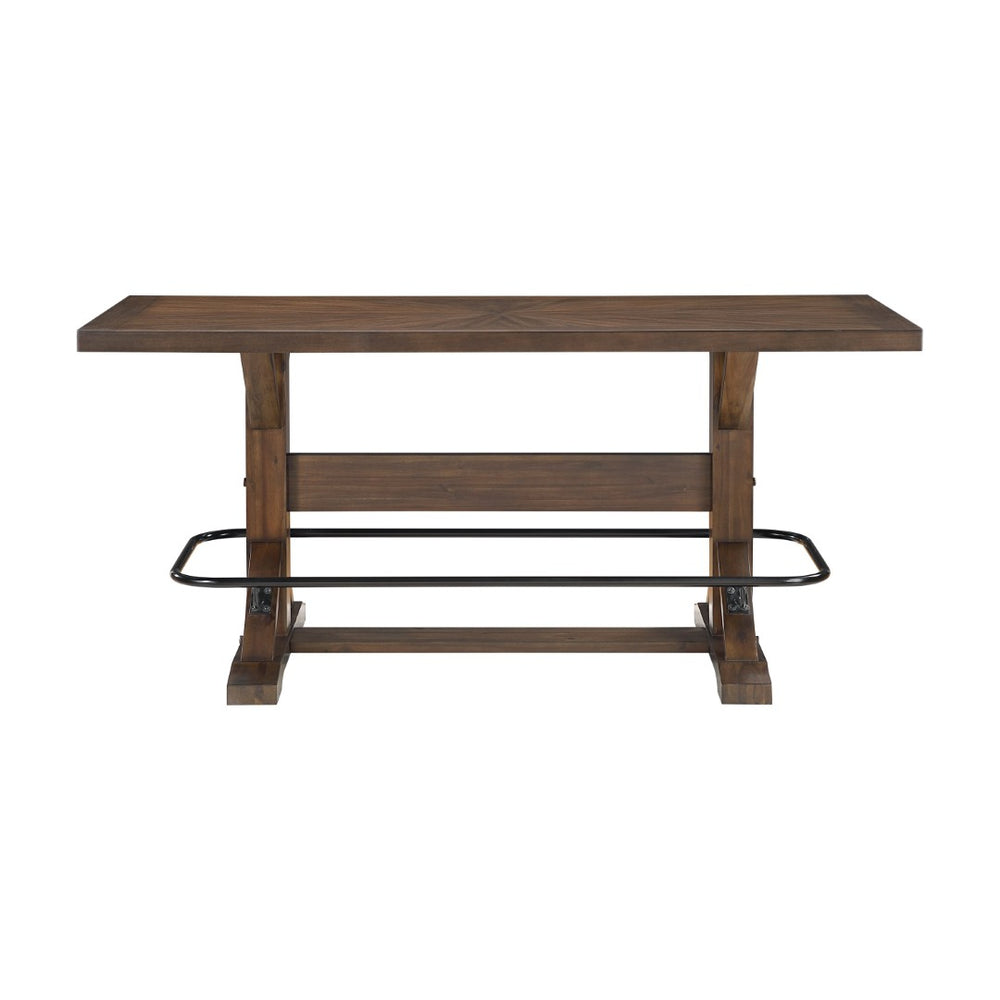 English Elm Brown Acacia Wood Counter Height Dining Table Seats Six with Industrial Metal Footrest B011P451377