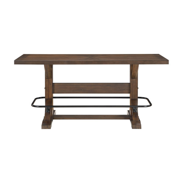 English Elm Brown Acacia Wood Counter Height Dining Set Six Saddle Stools Industrial Metal Footrest B011S02272