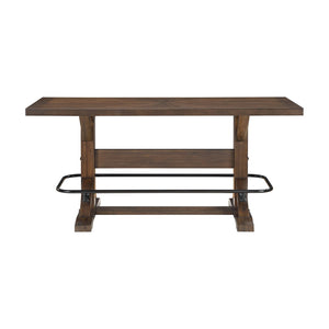 English Elm Brown Acacia Wood Counter Height Dining Set with Saddle Stools and Metal Footrest Rail B011S02271