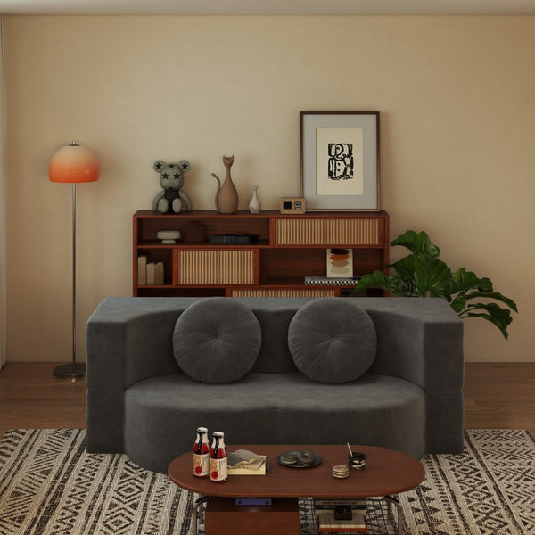 English Elm Modern Corduroy Folding Floor Sofa Sleeper with Foam Fill for Studio Bedroom Guests Antique Gray W2353P379625
