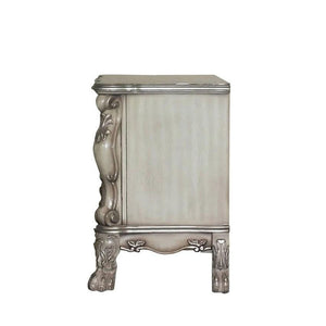 English Elm Solid Rococo Nightstand in Vintage Bone White Finish with 2 Spacious Drawers, Hand-Burnished Ornamental Inlay B016P256472
