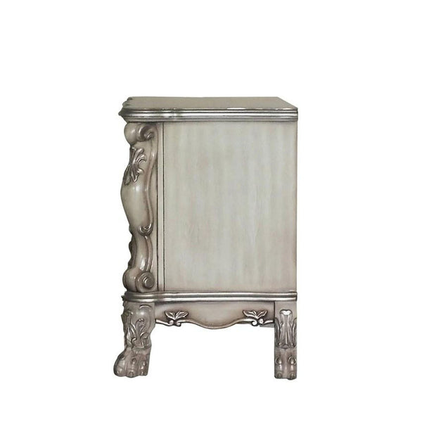 English Elm Solid Rococo Nightstand in Vintage Bone White Finish with 2 Spacious Drawers, Hand-Burnished Ornamental Inlay B016P256472