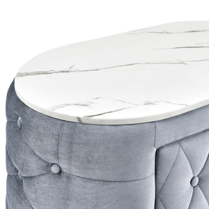 English Elm 1pc Tufted Gray Nightstand with Faux Marble Top, Crystal-Style Hardware, Two Drawers, Glam Chic B2741P318960