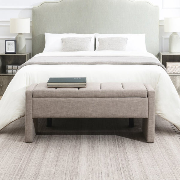 English Elm Modern Linen Upholstered Storage Bench with Hydraulic Lift for Bedroom or Living Room W2671P222546
