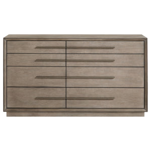 English Elm Prescott Transitional Taupe Oak 8-Drawer Dresser with Asymmetric Centerline, Extra-Long Bar Pulls B062P376000