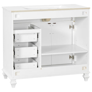 English Elm 36" Elegant Bathroom Vanity With Ceramic Sink, Solid Wood Cabinet, Modern Storage & Black Handles N725P356069K