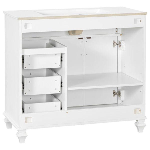 English Elm 36" Elegant Bathroom Vanity With Ceramic Sink, Solid Wood Cabinet, Modern Storage & Black Handles N725P356069K